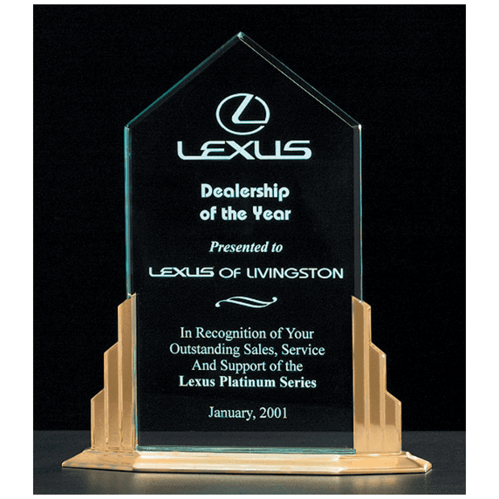 Peak Acrylic Award on a Gold Tone Finish Aluminum Base