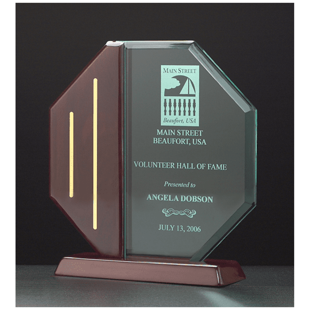 Octagon Acrylic Award on a Piano Finish Base.