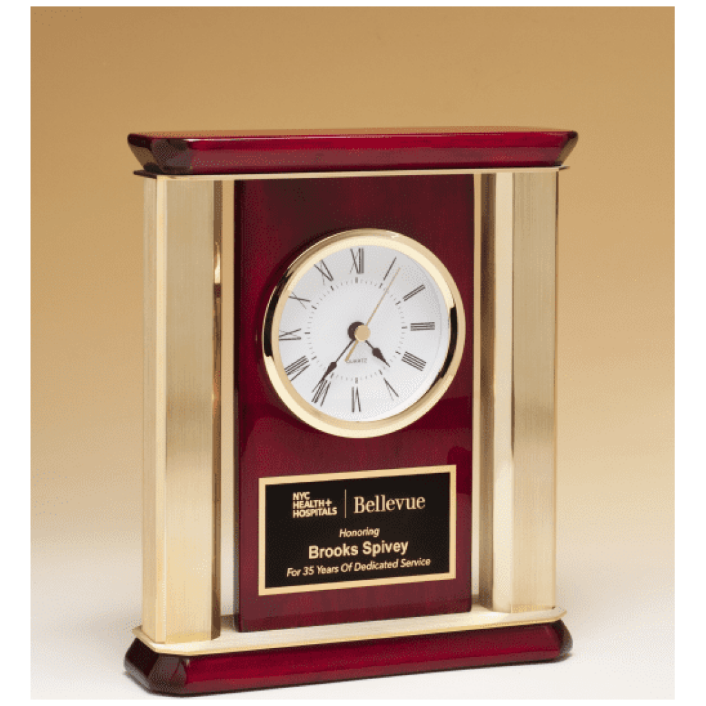 Elegant Rosewood Piano-Finish Clock with Gold Aluminum Posts  
