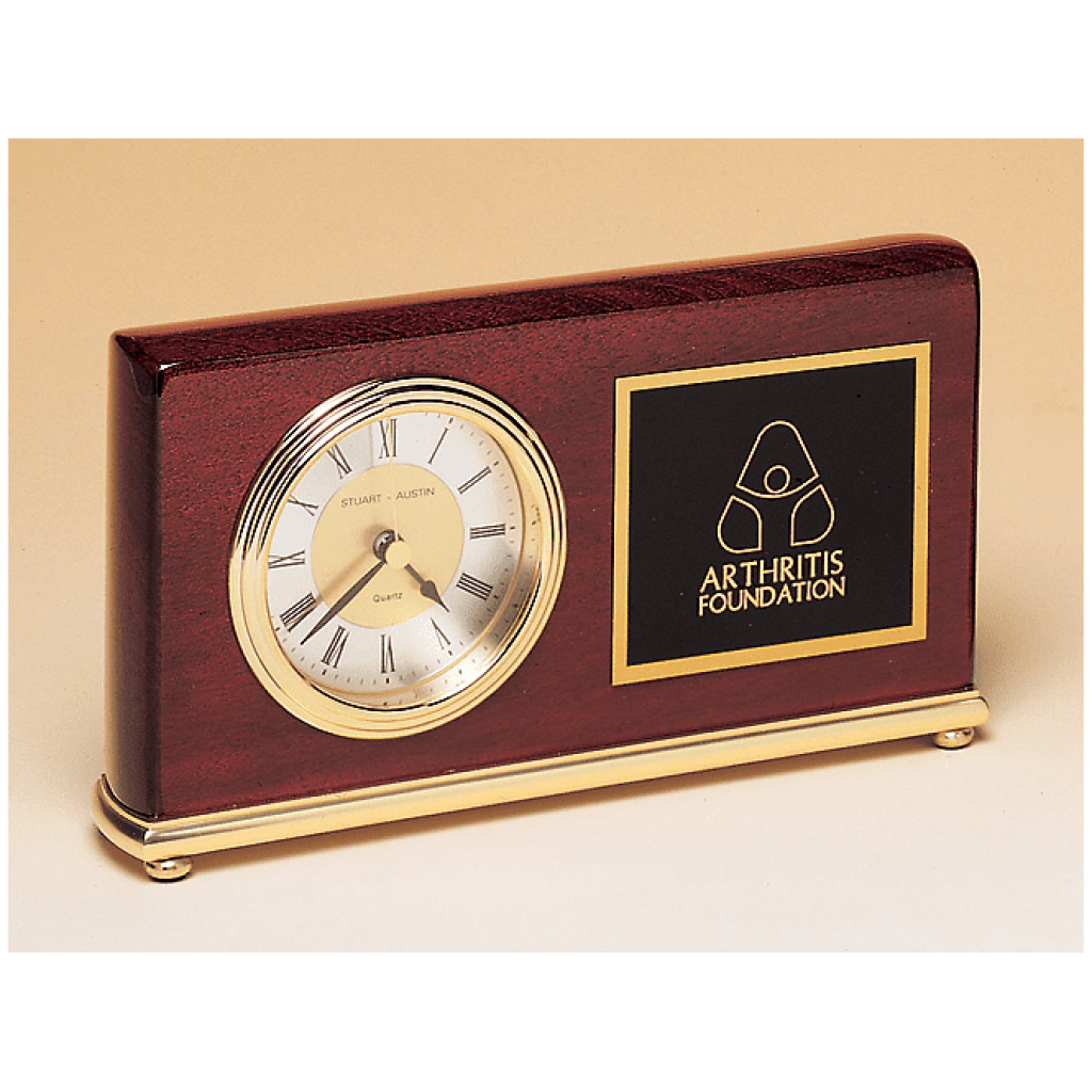 Rosewood Piano Finish Desk Clock on a Brass Base.