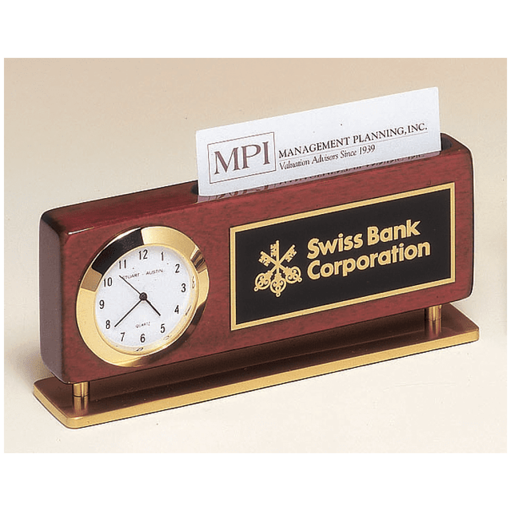 Rosewood Piano Finish Clock With Business Card Holder