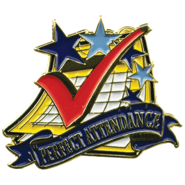 1-1/8" Bright Gold Educational Perfect Attendance Lapel Pin