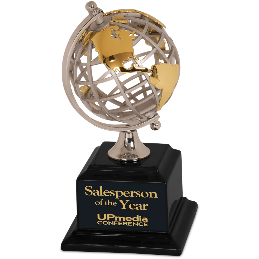 Gold & Silver Metal Globe on Black Piano Finish Base