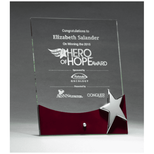 Glass Award with Silver Star and Rosewood Finish Base