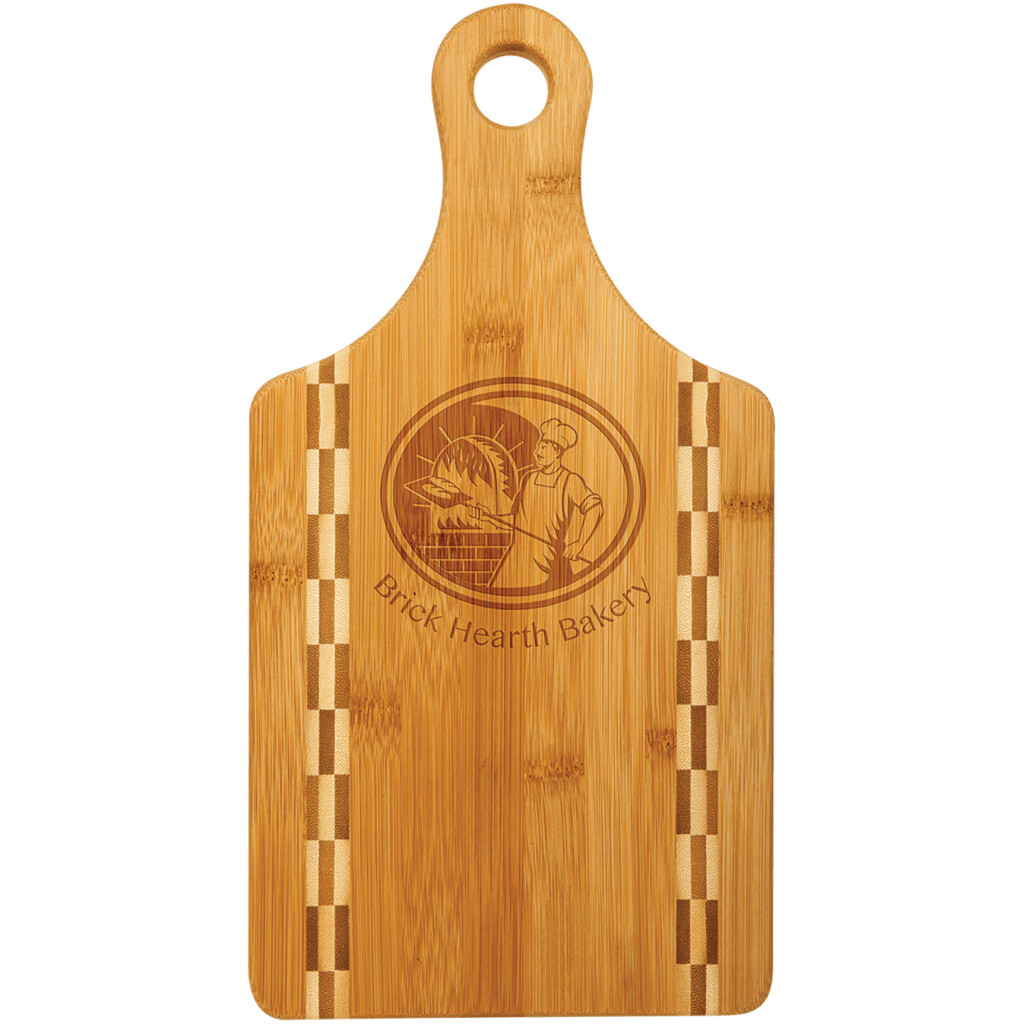 Bamboo Paddle Shaped Cutting Board with Butcher Block Inlay