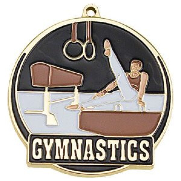 Bright Gold Male Gymnastics High Tech Medallion (2")