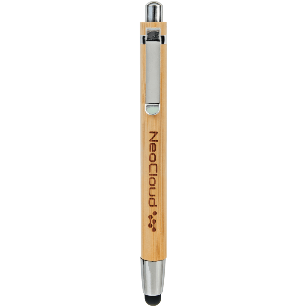 Genuine Bamboo Ballpoint Pen with Stylus Tip & Silver Trim
