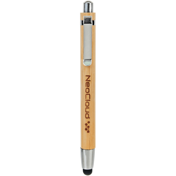 Genuine Bamboo Ballpoint Pen with Stylus Tip & Silver Trim