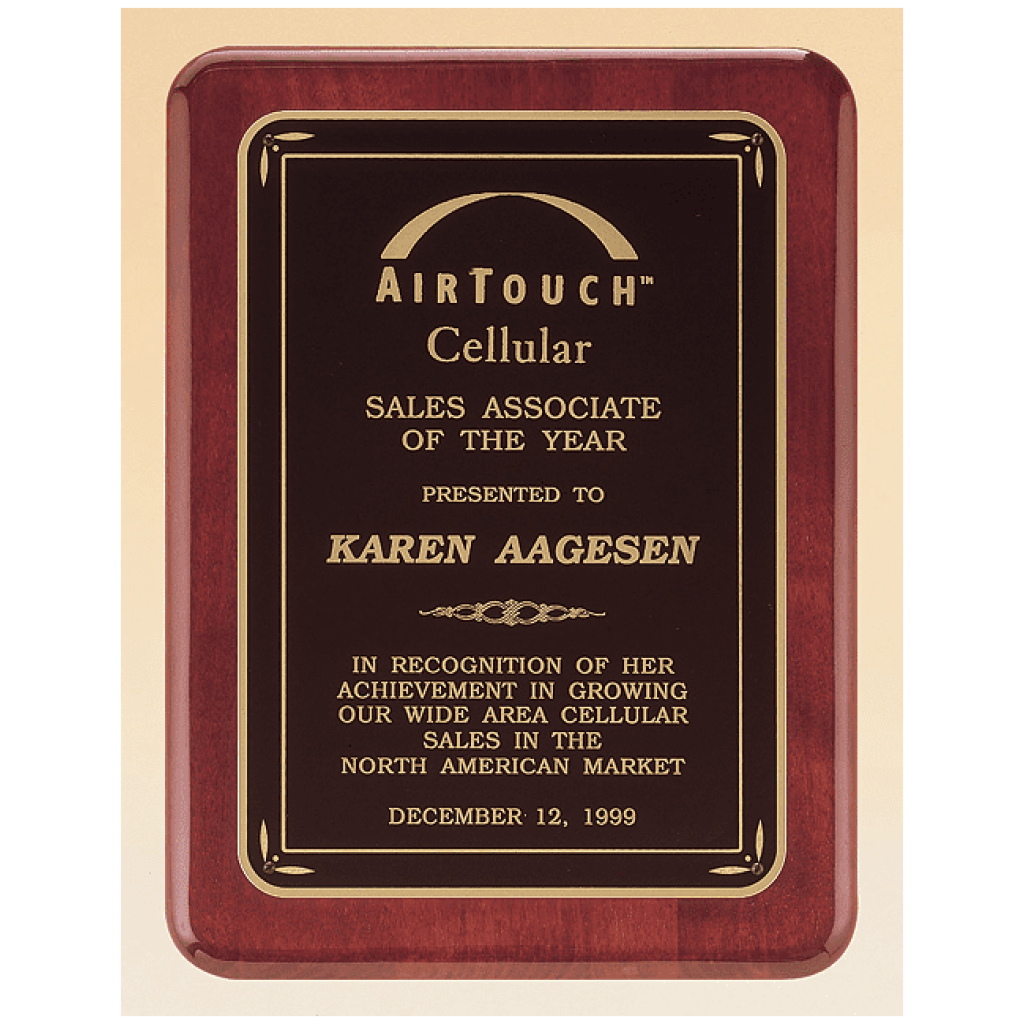 Rosewood Piano Finish Plaque with Brass Plate