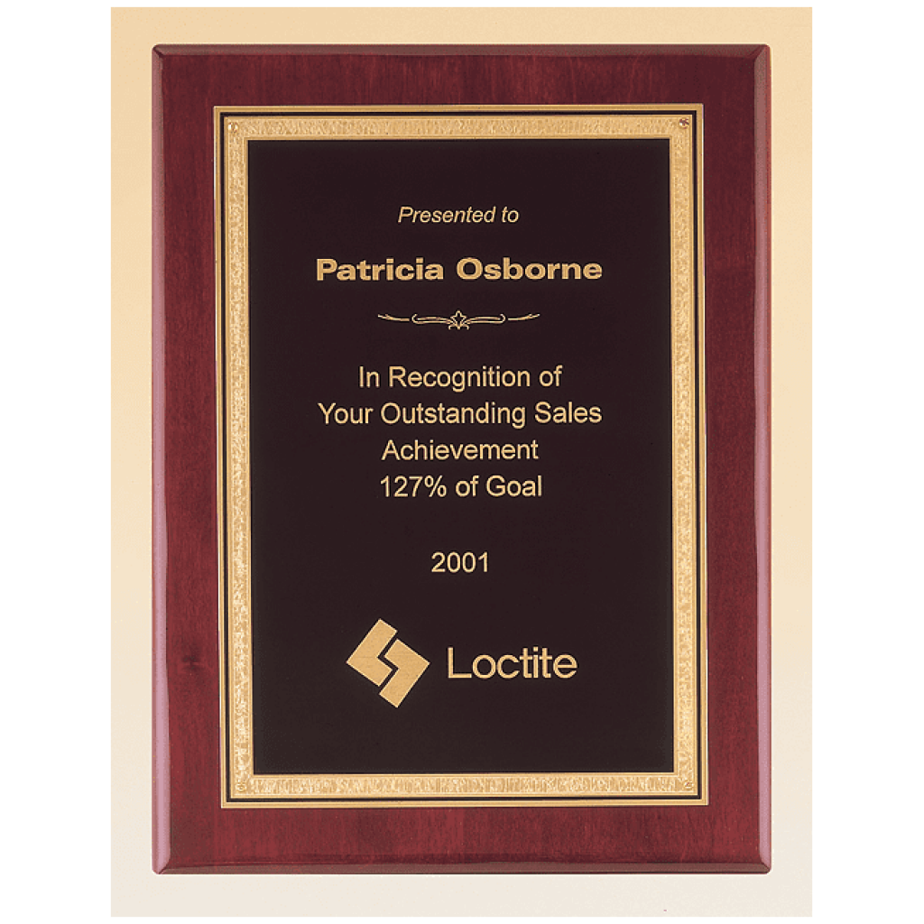 Rosewood Piano Finish Plaque with Brass Plate