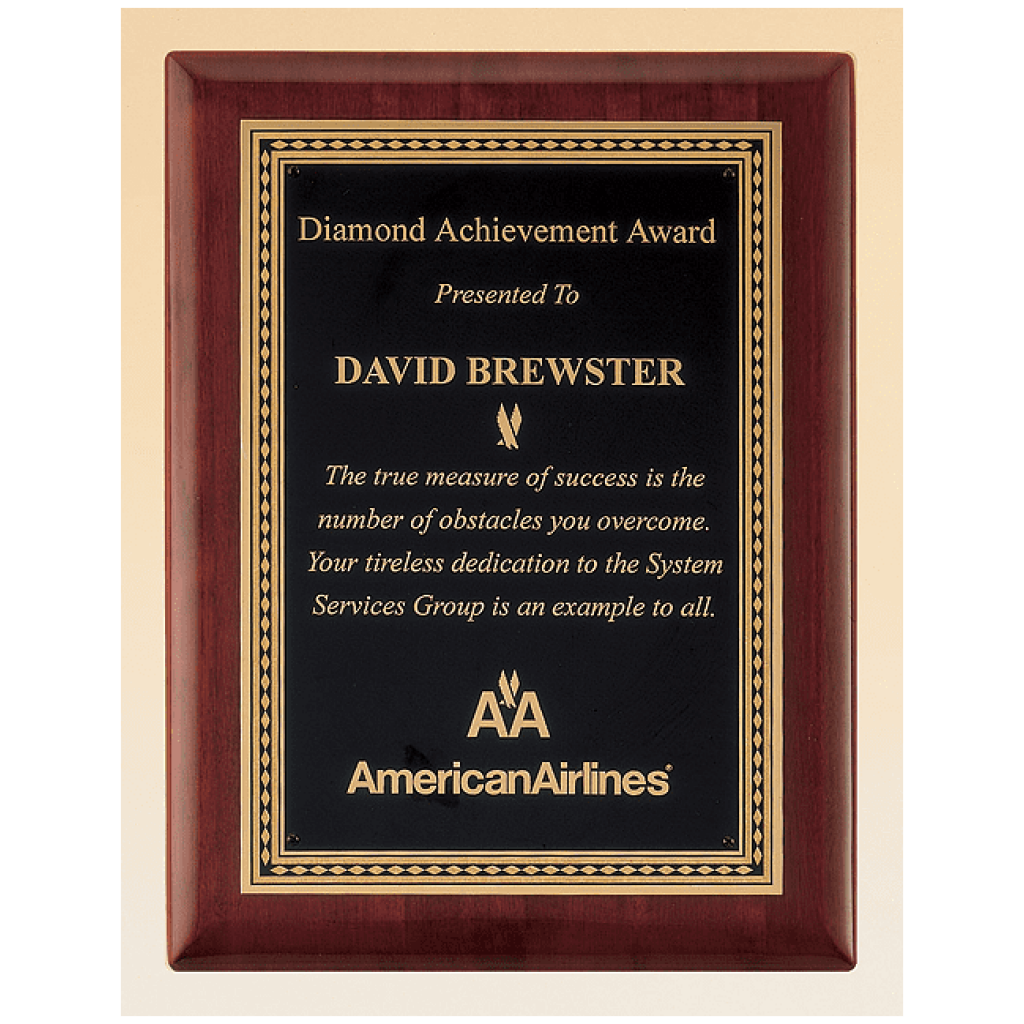 Rosewood Piano Finish Plaque with Brass Plate