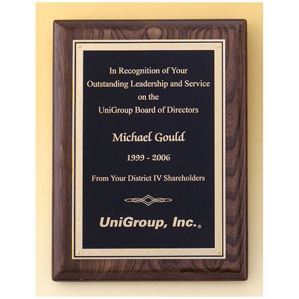 Walnut Stained Piano Finish Plaque with Brass Plate