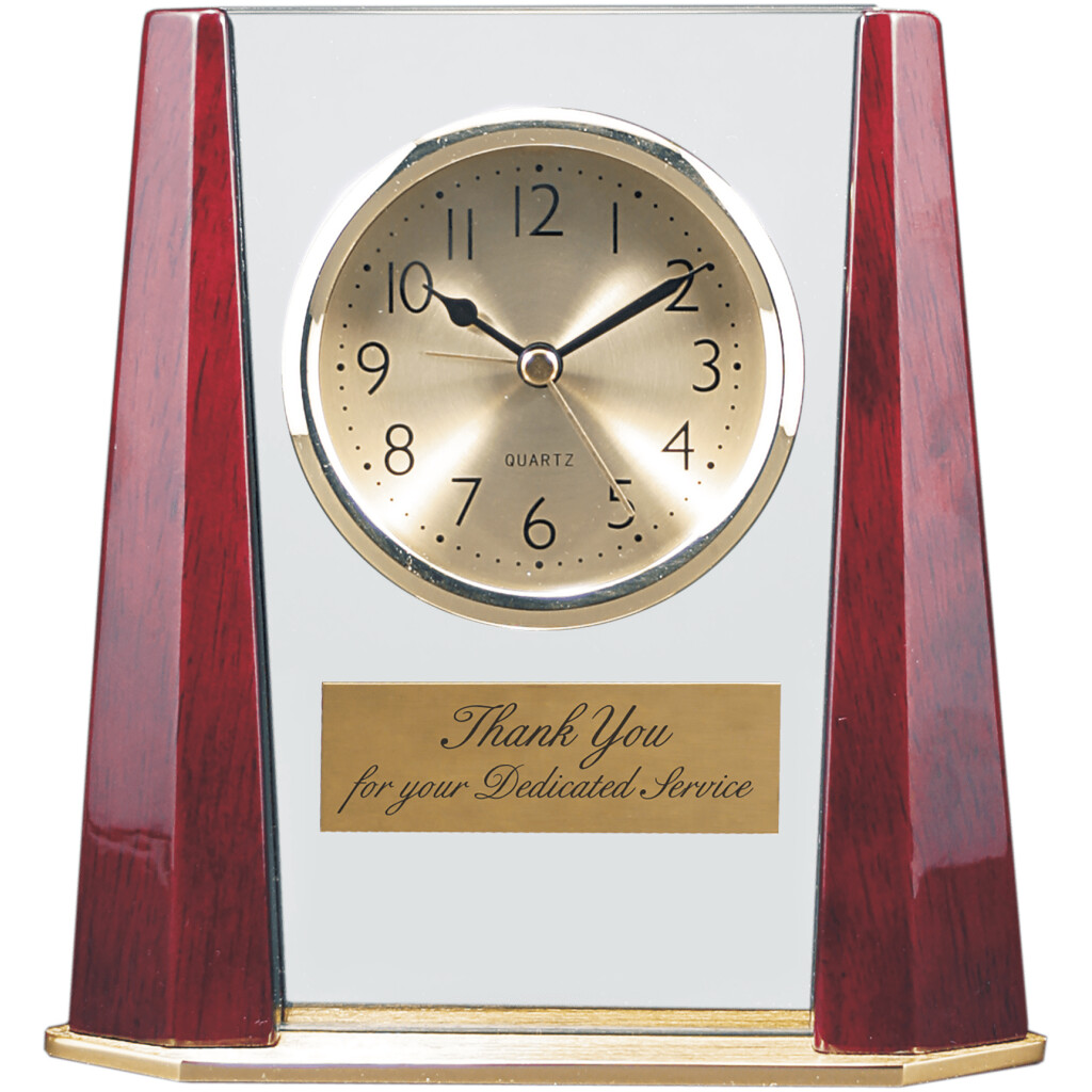 Glass Clock with Rosewood Finish Bevel Columns