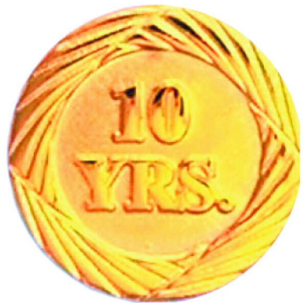 Bright Gold 10 Year Service Lapel Pin