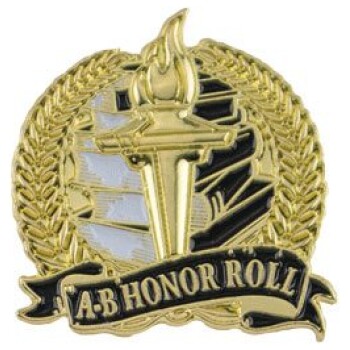 1-1/8" Bright Gold Academic A-B Honor Roll Lapel Pin