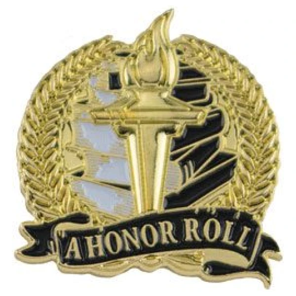 1-1/8" Bright Gold Academic A Honor Roll Lapel Pin