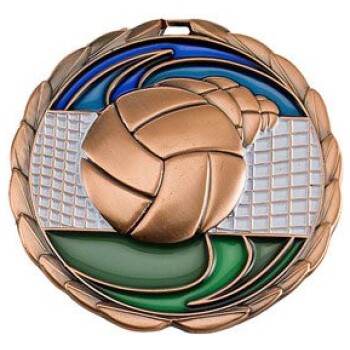 Antique Bronze Volleyball Color Epoxy Medallion (2-1/2")