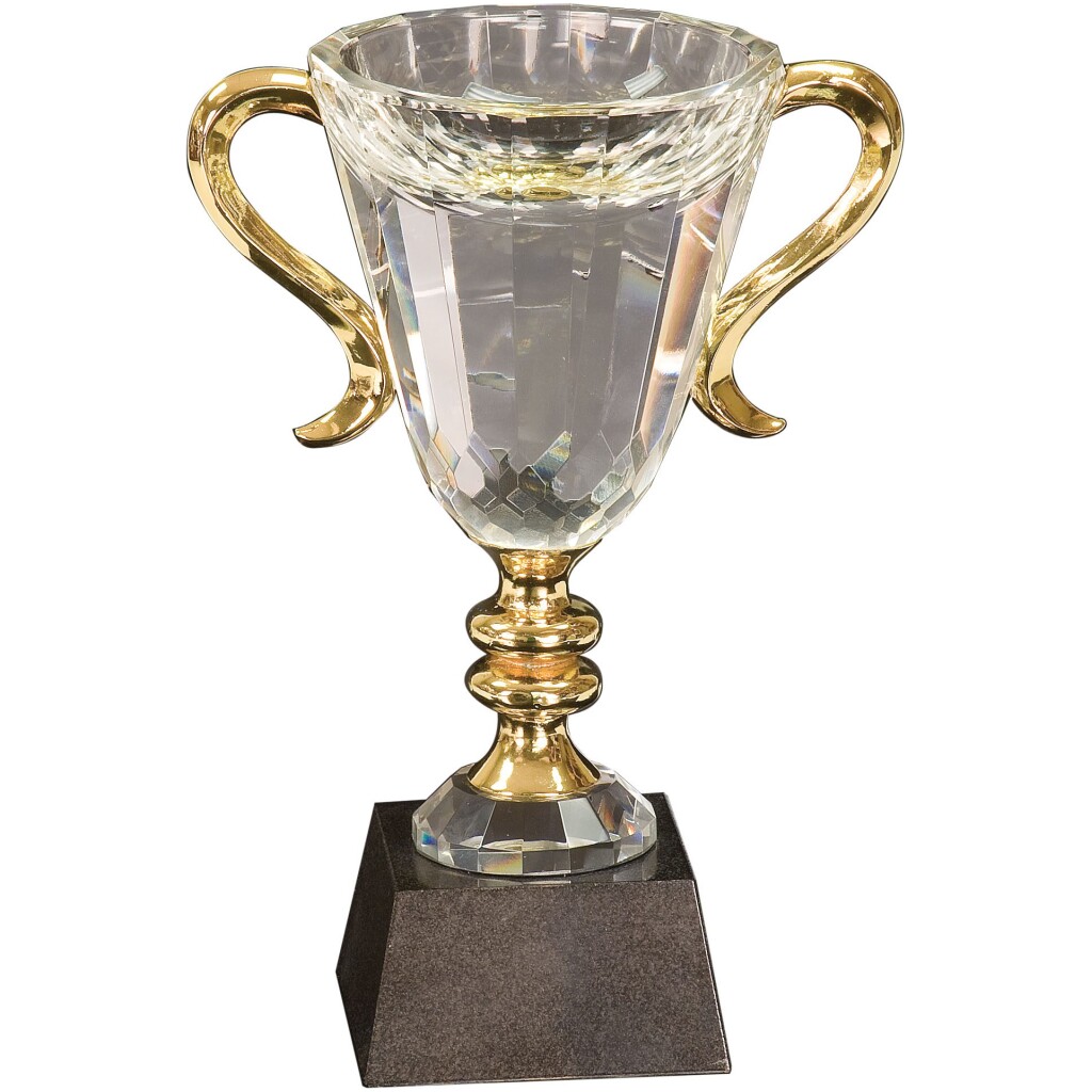 Crystal Cup with Gold Metal Handles on Solid Marble Base