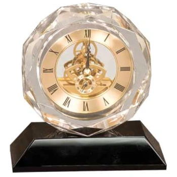 Premier Crystal Clock on Black Pedestal Base