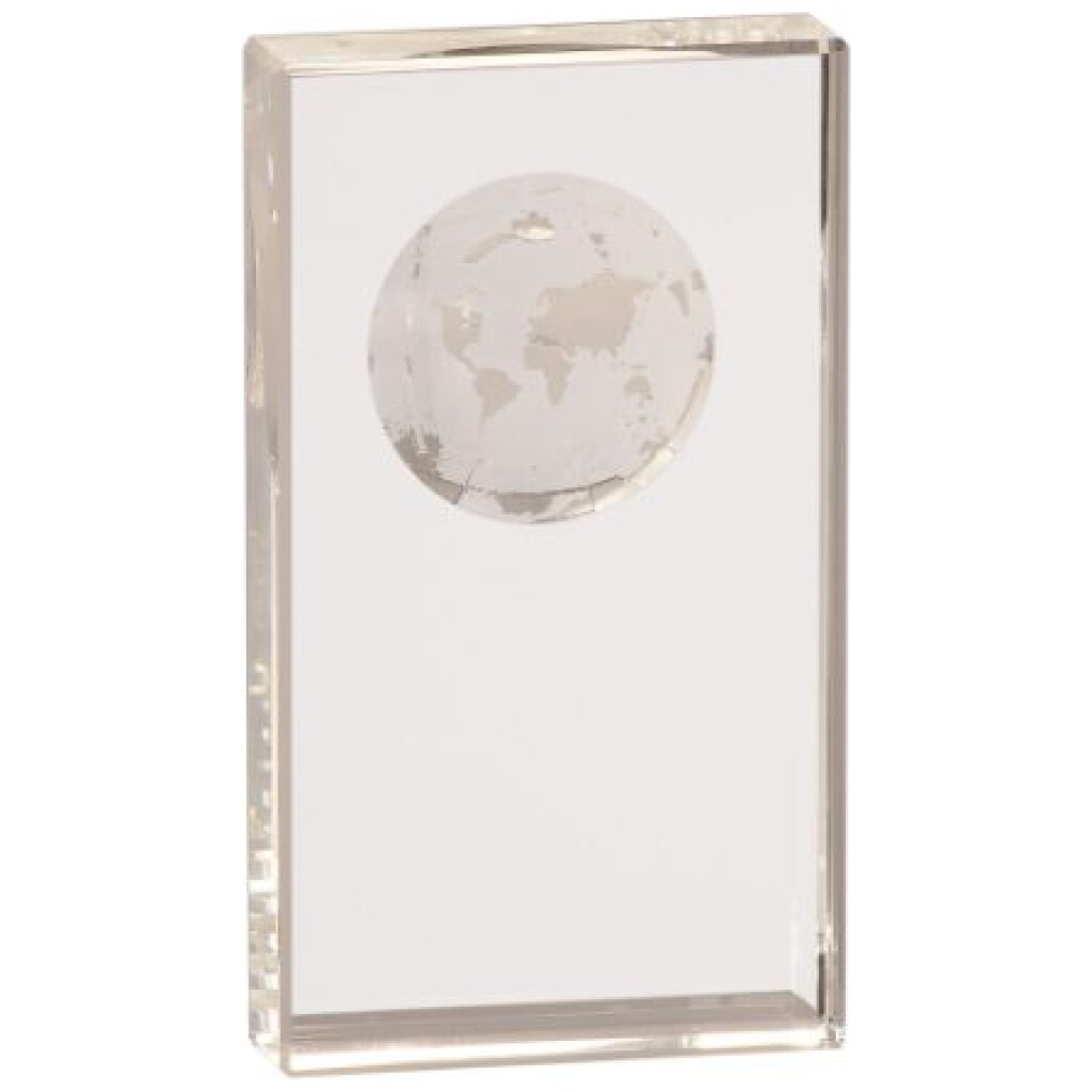 Crystal Rectangle with Etched Globe
