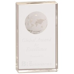 Crystal Rectangle with Etched Globe