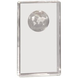 Crystal Rectangle with Etched Globe