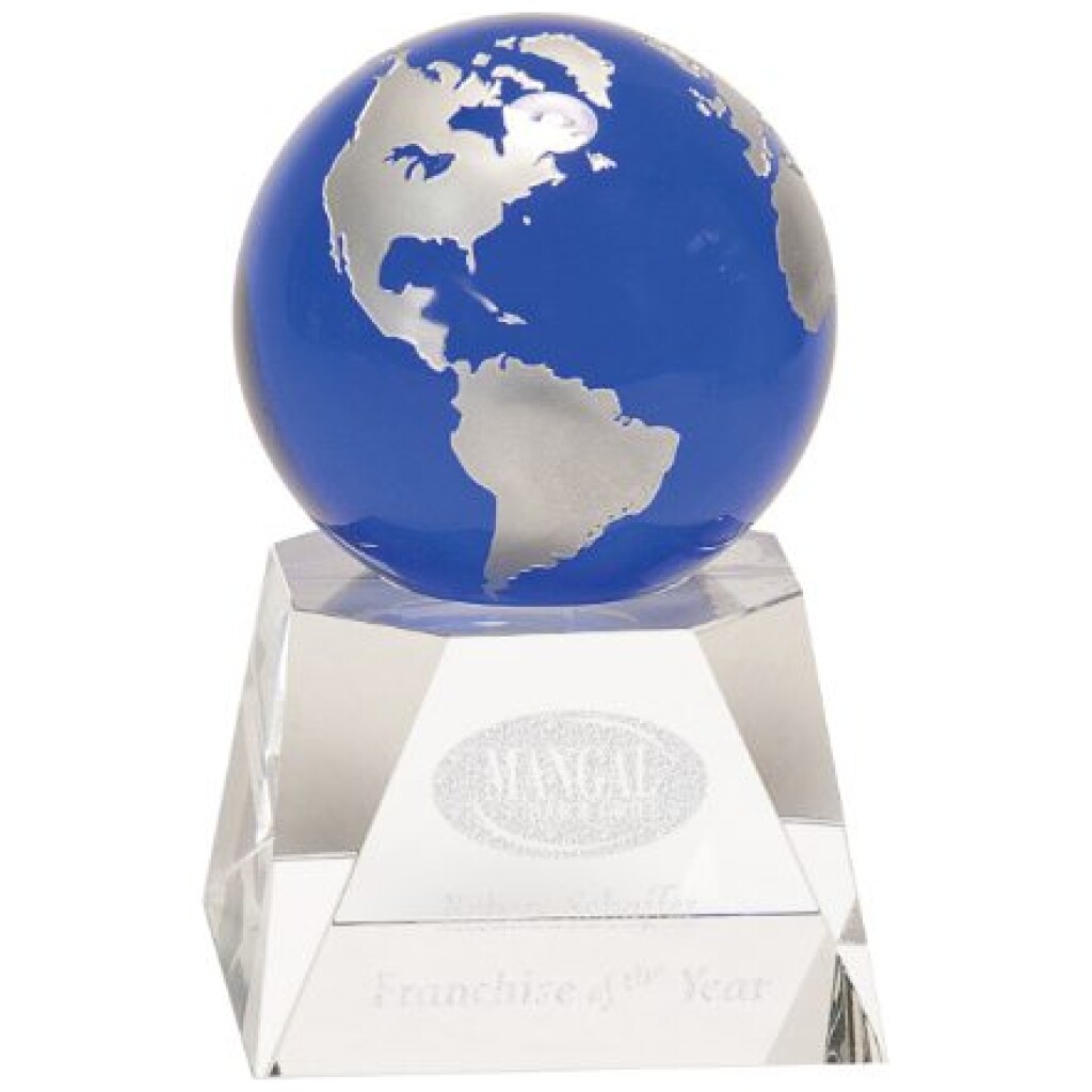 Blue Crystal Globe on a Clear Crystal Base