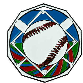 Baseball Decagon Colored Medallion (2")
