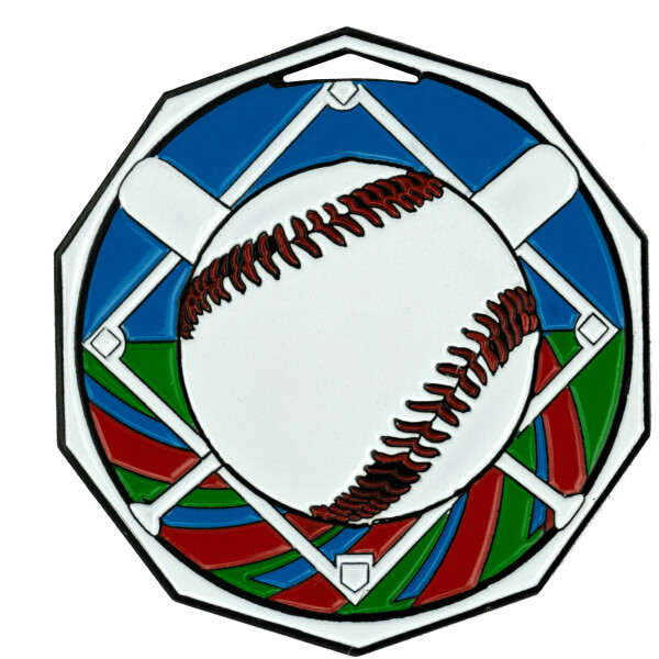 Baseball Decagon Colored Medallion (2")