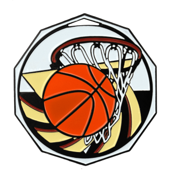 Basketball Decagon Colored Medallion (2")