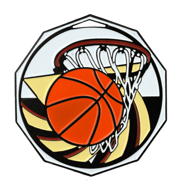 Basketball Decagon Colored Medallion (2")