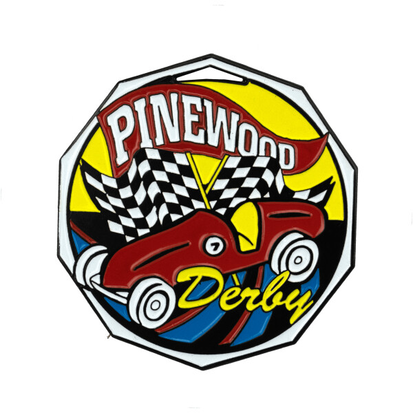 Pinewood Derby Decagon Colored Medallion (2")