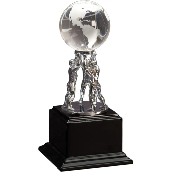 Crystal Globe on Silver Metal Teamwork Stand/Black Base