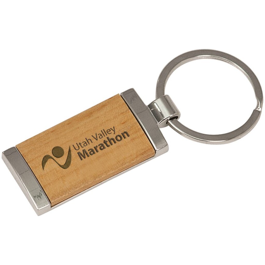 Rectangle Silver & Wood Keychain