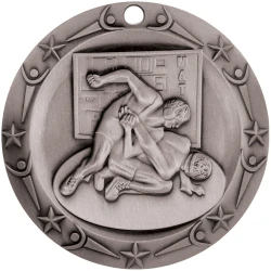 Antique Silver Wrestling World Class Medallion (3")