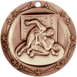 Antique Bronze Wrestling World Class Medallion (3")