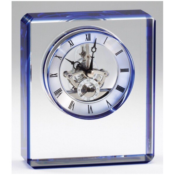 Elegant Crystal Clear Quartz Clock  Award  With Blue Edge  Laserable