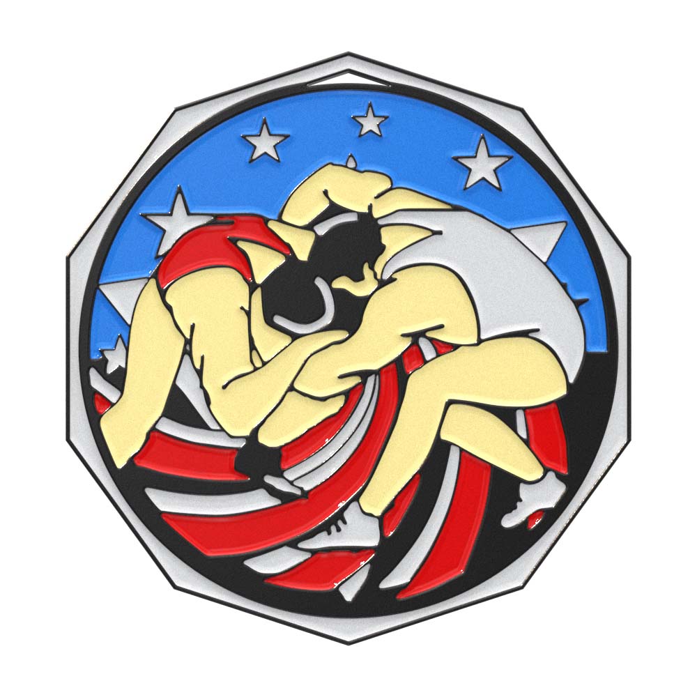 Wrestling Decagon Colored Medallion (2")